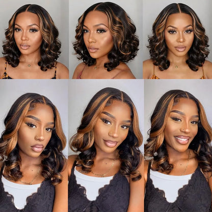 1B/30 Highlight Bob Wig Human Hair 13x4 Ombre Lace Front Wigs Human Hair 180% Body Wave Short Bob Brown Colored Human Hair Wigs