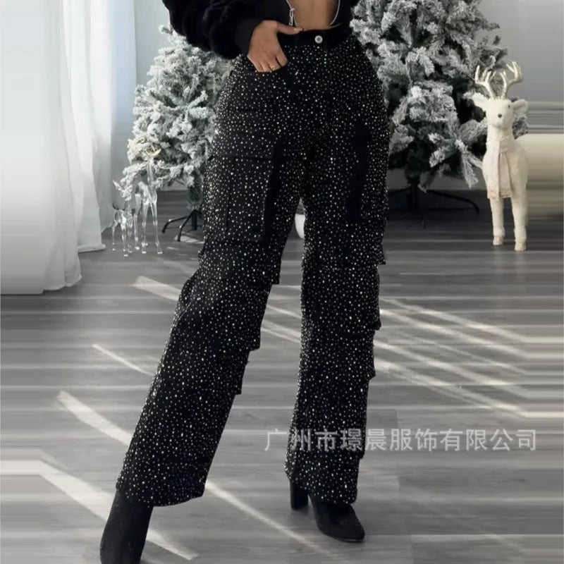 Y2K Bright Drill Women's High Waist Jeans Denim Work Pants Pocket Casual Baggy Streetwear Chic Daily Trousers 2025/2026 Spring Summer