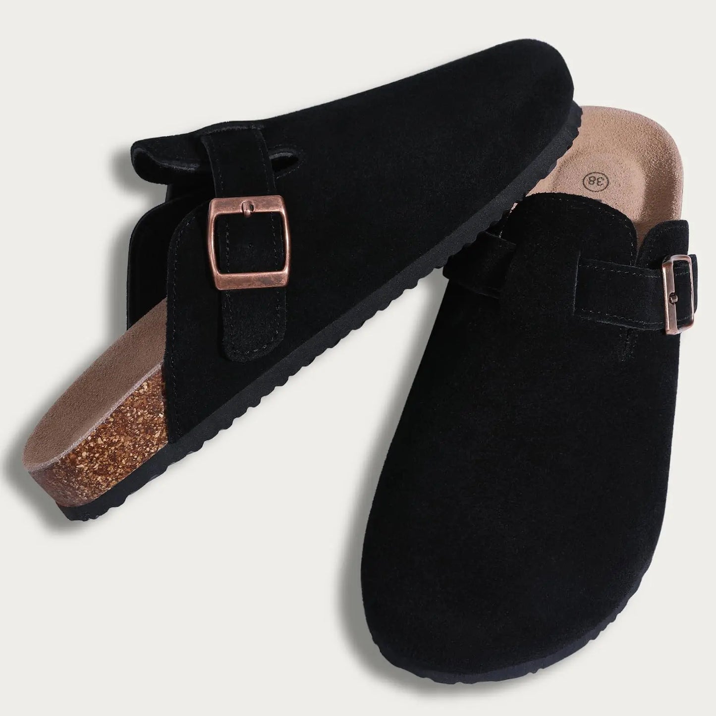 Comwarm Men Suede Clogs Slippers Classic Cork Footbed Mules Women Cozy Fashion Clogs Shoes With Arch Support Men Beach Sandals