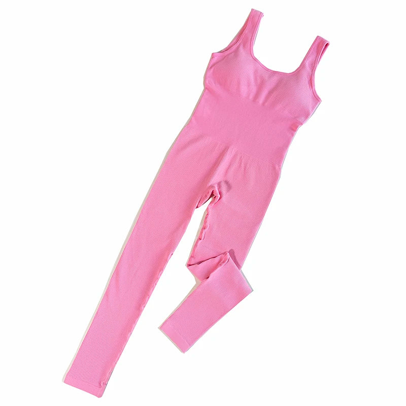 Yoga Jumpsuit Women's Yoga Set One-piece Sports Romper With Chest Pad Fitness Bodysuit Gym Seamless Ribbed Workout Sportswear
