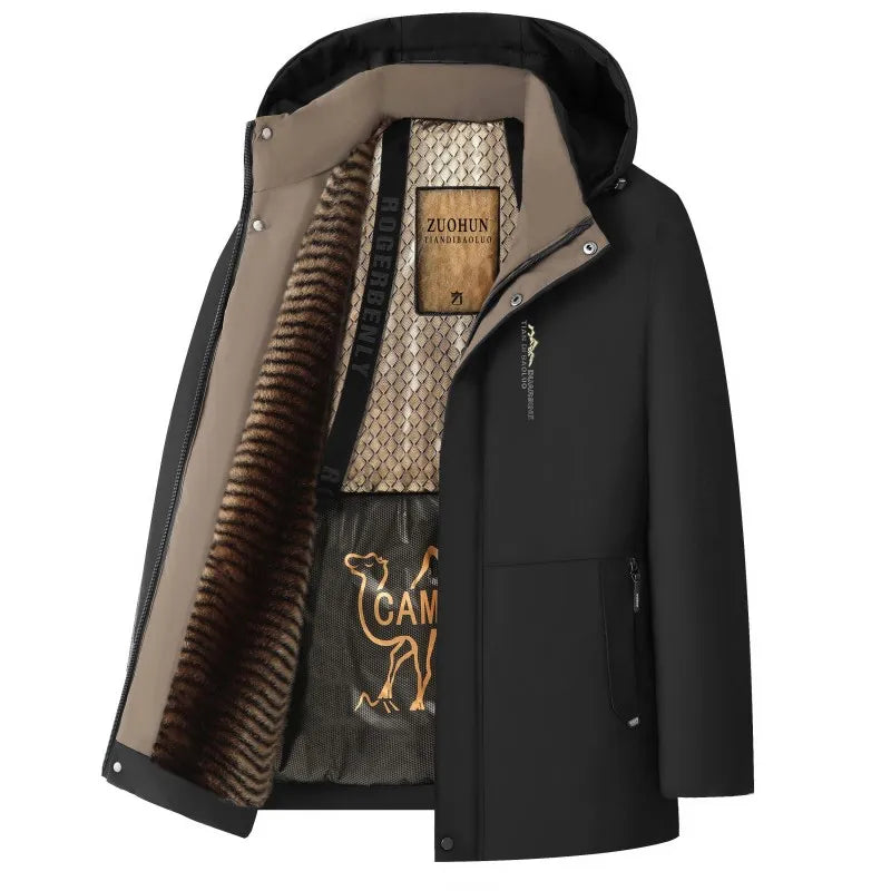 Top Grade Five Protective Tech Luxury Winter New Brand Camel Fleece Men's Parka Jacket Windbreaker Coats Heavy Plush Lining