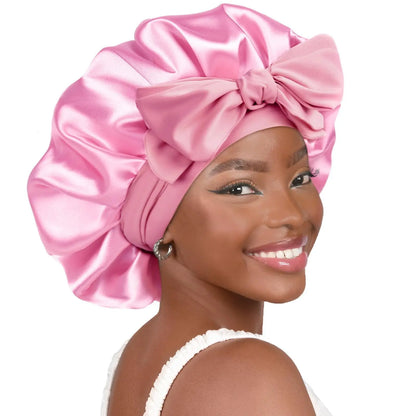 Women Satin Tie Bonnet Spandex Wide Stretchy Band Long Tail Satin Cheveux Nuit Silk Sleeping Night Cap Bonnets for Women