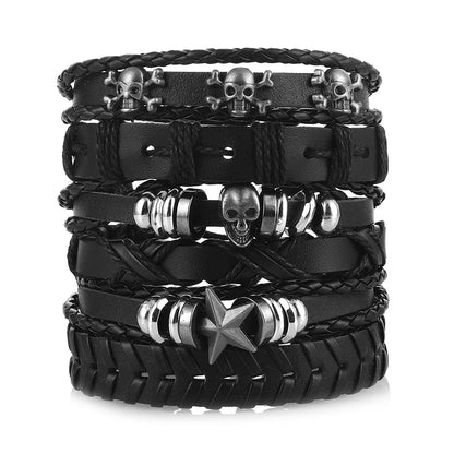 Fashion Bracelet Viking  Bracelet For Men Hand Bracelets Woven Skull Hand Jewelry Adjustable Leather Set viking man bracelet