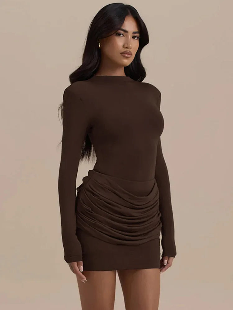 Mozision Long Sleeve Ruched Sexy Mini Dress Women Autumn Winter New Elegant High Waist Bodycon Club Party Dresses Female