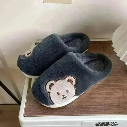 Bear Plush Slippers For Women Men Fashion Kawaii Fluffy Winter Warm Slippers Lovers Cartoon Teddy Bear House Shoes TG03