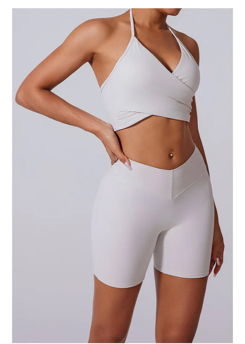 2 Pieces Wrap Front Gym Fitness Suit Women Long Sleeve Legging Workout Yoga Set Sports Bra Short Sports Clothes Tracksuit Female