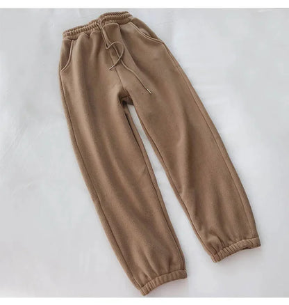Thick Warm Fleece Lined Wide Leg Casual Sweatpants Women's Autumn Winter plus Size Cuffed Slimming Loose Fit Sport Pants