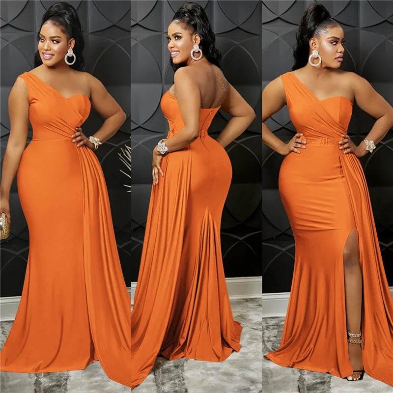 Sexy One Shoulder Elegant Evening Dresses for Women Party Night Mermaid Dress Backless Side Split Bodycon Long Dress Vestidos