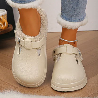Winter Warm Fluffy Clogs Slippers Women Eva Waterproof Non Slip Home Slides Woman Lightweight Soft Sole Fuzzy Cotton Slippers