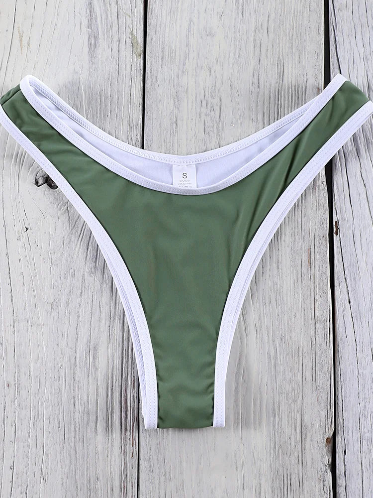 Bandeau Bikini 2025 Halter Bordered Swimsuits Women Bandage Swimwear Green Bathing Suit Sexy Biquini Mujer Low Waist Beach Wear