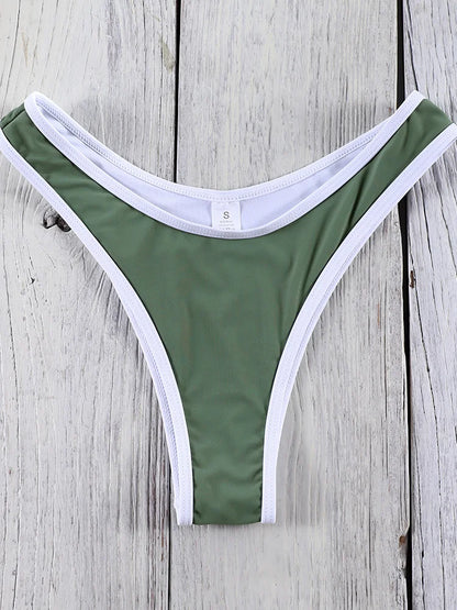 Bandeau Bikini 2025 Halter Bordered Swimsuits Women Bandage Swimwear Green Bathing Suit Sexy Biquini Mujer Low Waist Beach Wear