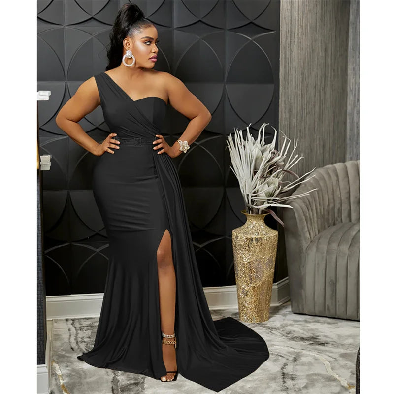 Sexy One Shoulder Elegant Evening Dresses for Women Party Night Mermaid Dress Backless Side Split Bodycon Long Dress Vestidos