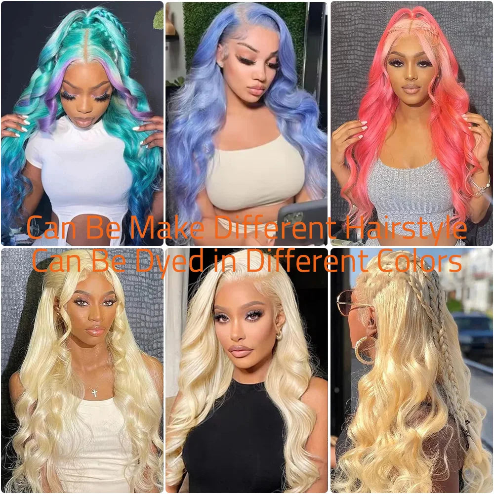 34 36 Inches 613 Body Wave Blonde 13x6 Hd Transparent Lace Frontal 100% Human Hair Wig Brazilian Color For Women 180% Density
