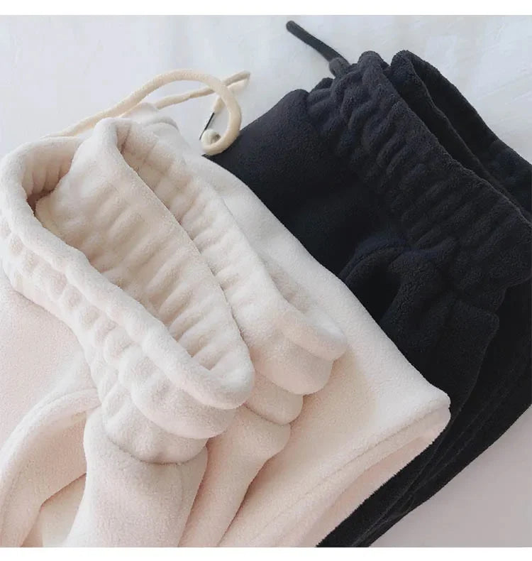 Thick Warm Fleece Lined Wide Leg Casual Sweatpants Women's Autumn Winter plus Size Cuffed Slimming Loose Fit Sport Pants
