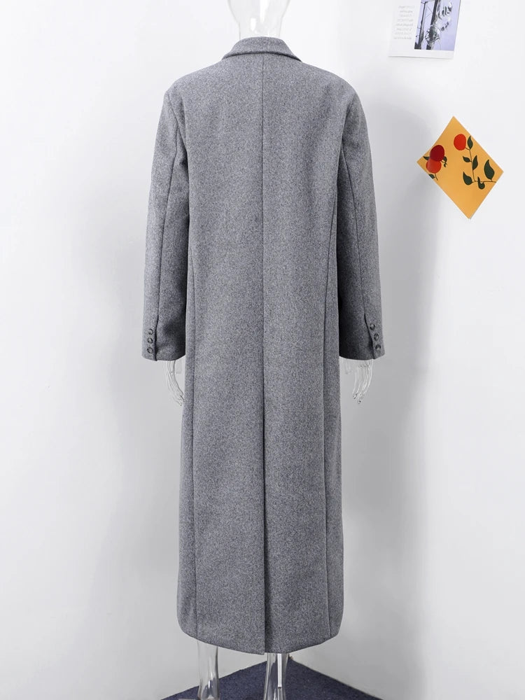 Solid Warm Elegant Women Coat Turn-down Collar Long Sleeve Jacket Casual Winter Autumn Long Outerwears Lady Fashion Loose Coats