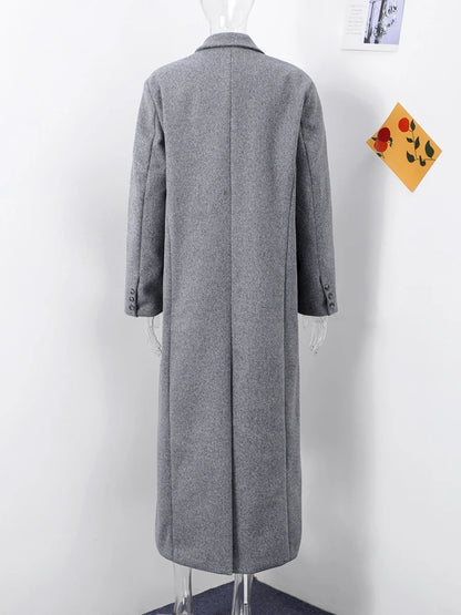 Solid Warm Elegant Women Coat Turn-down Collar Long Sleeve Jacket Casual Winter Autumn Long Outerwears Lady Fashion Loose Coats