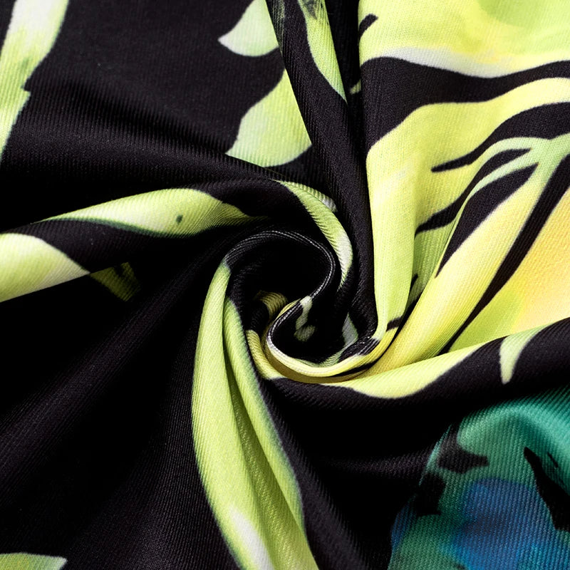 CUTENOVA Women'S V-Neck Tropical Botanical Print Hanging Neck Tie Backless Slim Flare Jumpsuit Fashion Elegant Street Jumpsuit