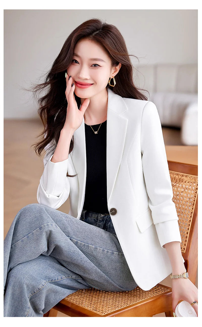 Women Blazer Casual Single Button Long Sleeve Red Black White Slim Suit Ladies Office Coat Fashion New Winter Autumn Jacket 2025 & 2026