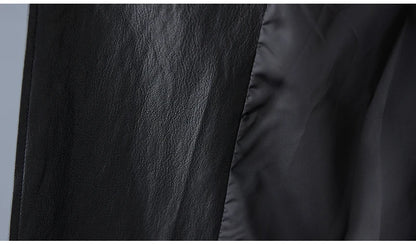 Casual Loose PU Leather Jaet Long Stand Collar Windbreaker Outerwear Faionable Design Sense Asymmetrical High-End Feeling