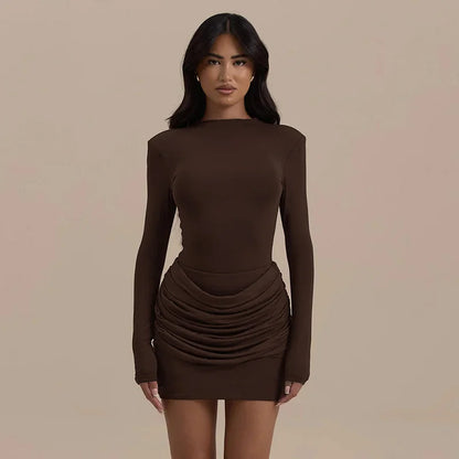 Mozision Long Sleeve Ruched Sexy Mini Dress Women Autumn Winter New Elegant High Waist Bodycon Club Party Dresses Female