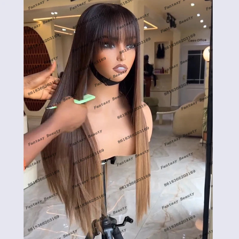 Long Silky Straight Ombre Golden Brown 5x5 HD Lace Wigs for Black Women 100% HUman Hair Glueless 13x6 Lace Front Wigs Natural