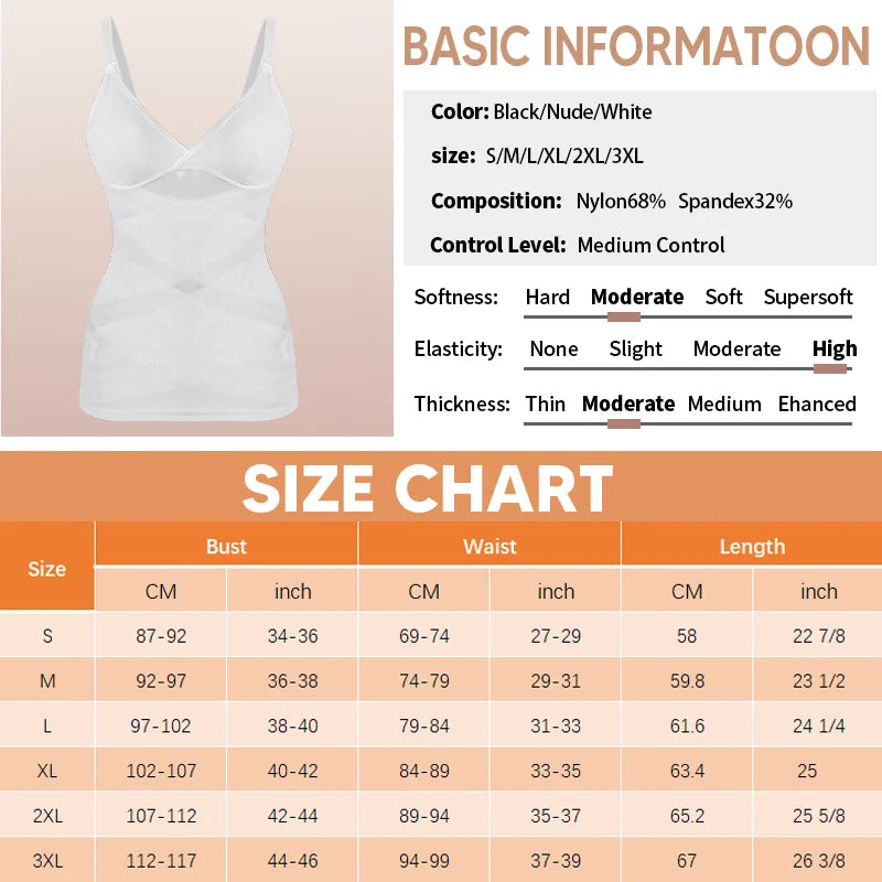 Body Shaper for Women Tummy Control Shapewear Compression Tanks Cami Tops V-Neck Camisoles Seamless See Through Waist Shaper