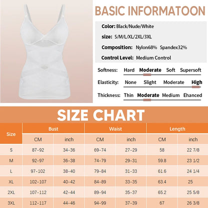 Body Shaper for Women Tummy Control Shapewear Compression Tanks Cami Tops V-Neck Camisoles Seamless See Through Waist Shaper