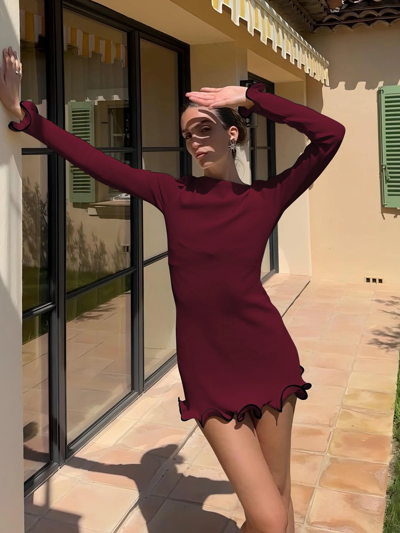 Dulzura O-Neck Long Sleeves Ruffles Patchwork Bodycon Mini Dress Sexy Elegant Outfit Party Club Streetwear Autumn Winter Clothes