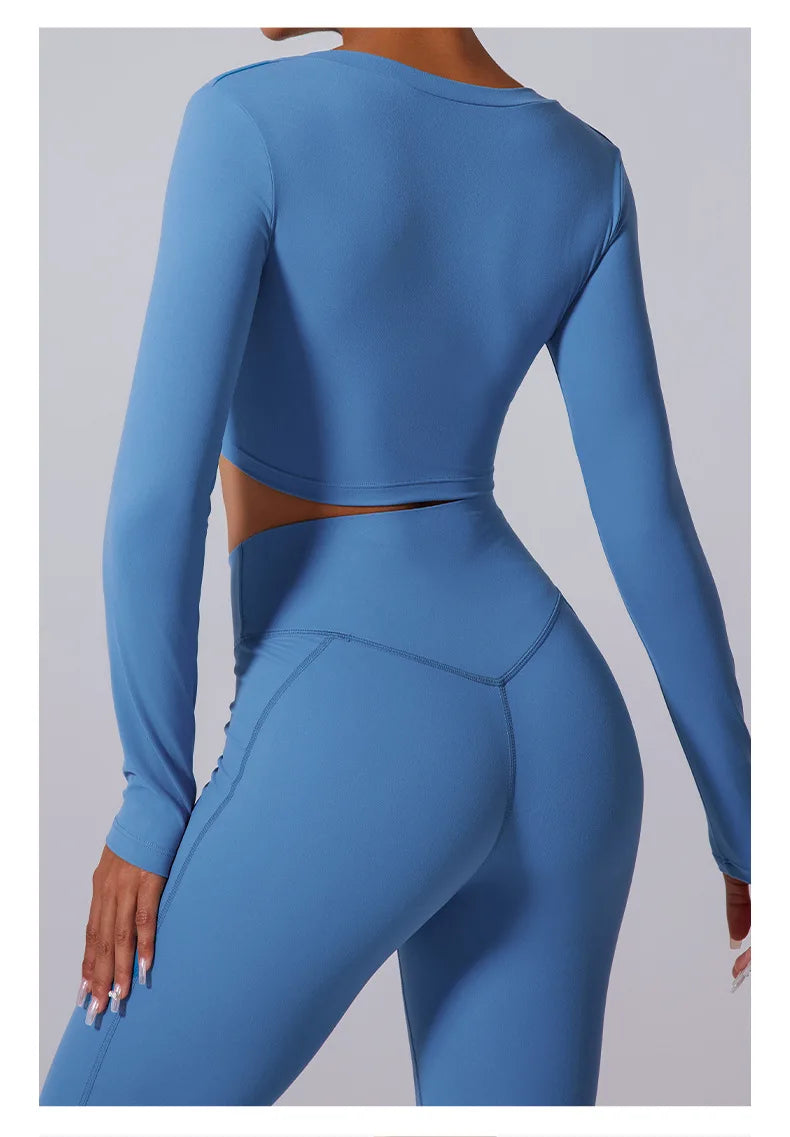 2 Pieces Wrap Front Gym Fitness Suit Women Long Sleeve Legging Workout Yoga Set Sports Bra Short Sports Clothes Tracksuit Female