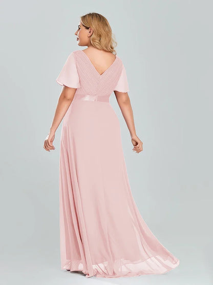 Prom Dresses Plus Size Evening Dresses Long  Elegant A Line V Neck Ruffles Chiffon Formal Wedding Party Dress Robe De Soiree