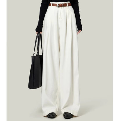 Woman High Waist Straight Leg Jeans Lady Loose Denim Wide Leg Pants Girls Korean Khaki Retro Blue Light Blue Gray White Trousers