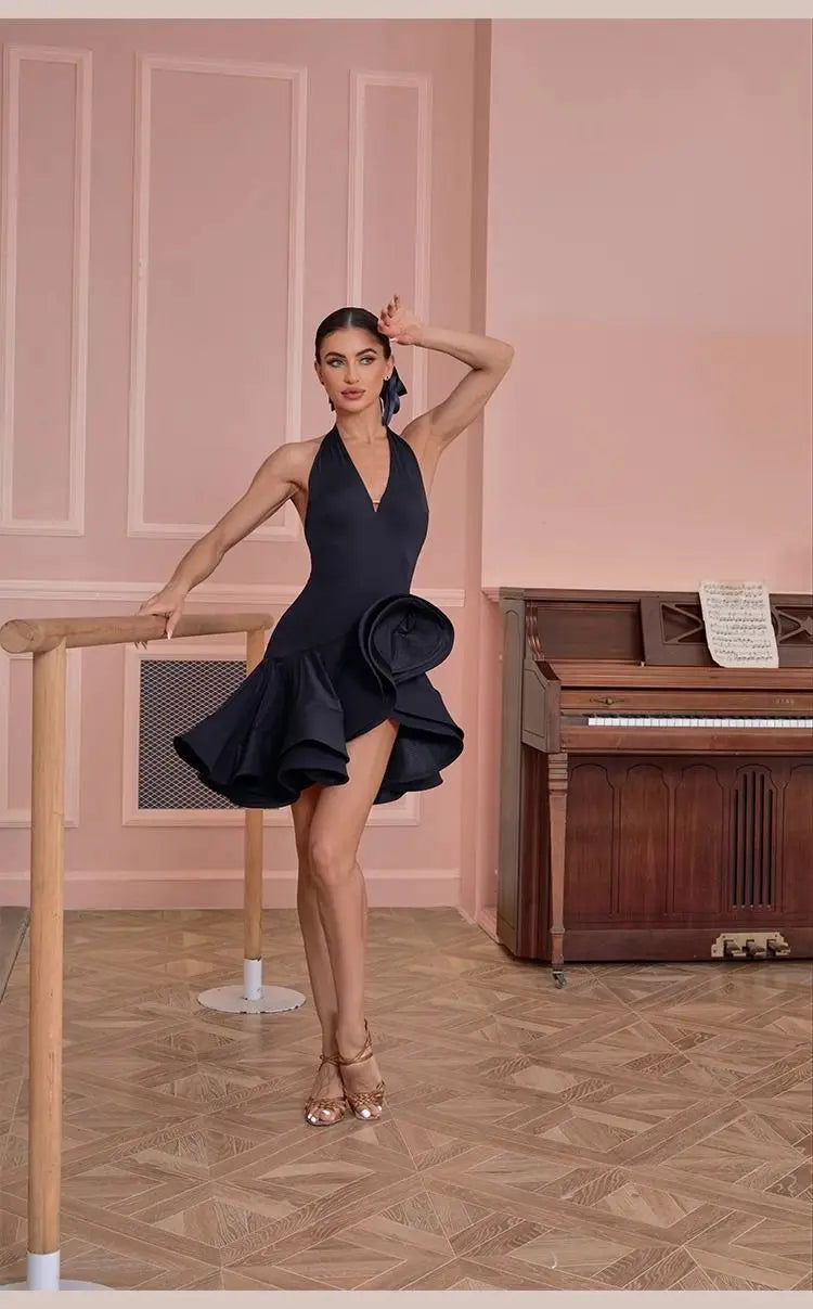 Black Latin Dance Dress for Women Professional Sexy Chacha Dance Competition Dress Adult Party Dresses Stage Outfit 2025 New