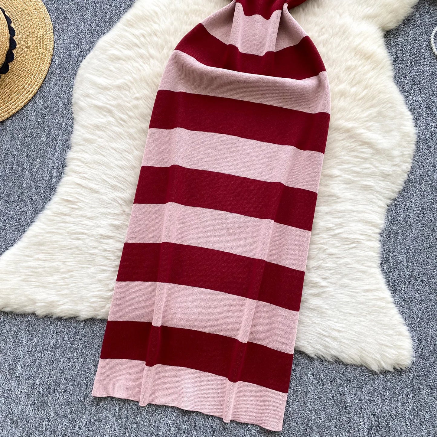 2025 & 2026 Lady New Stripes Ins Fashion Sexy Package Hips Bodycon Dress  Summer Knitted Spaghetti Straps Outfits Maxi Long Women Dress