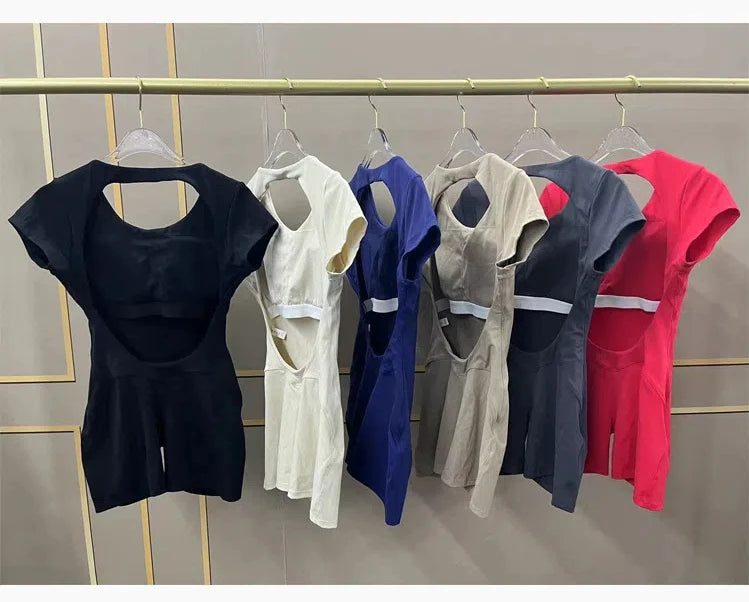 One-Piece Pad Jumpsuit for Women Workout Clothing Sports Bodysuit Open Back Yoga Sets Gym Tracksuits Activewear