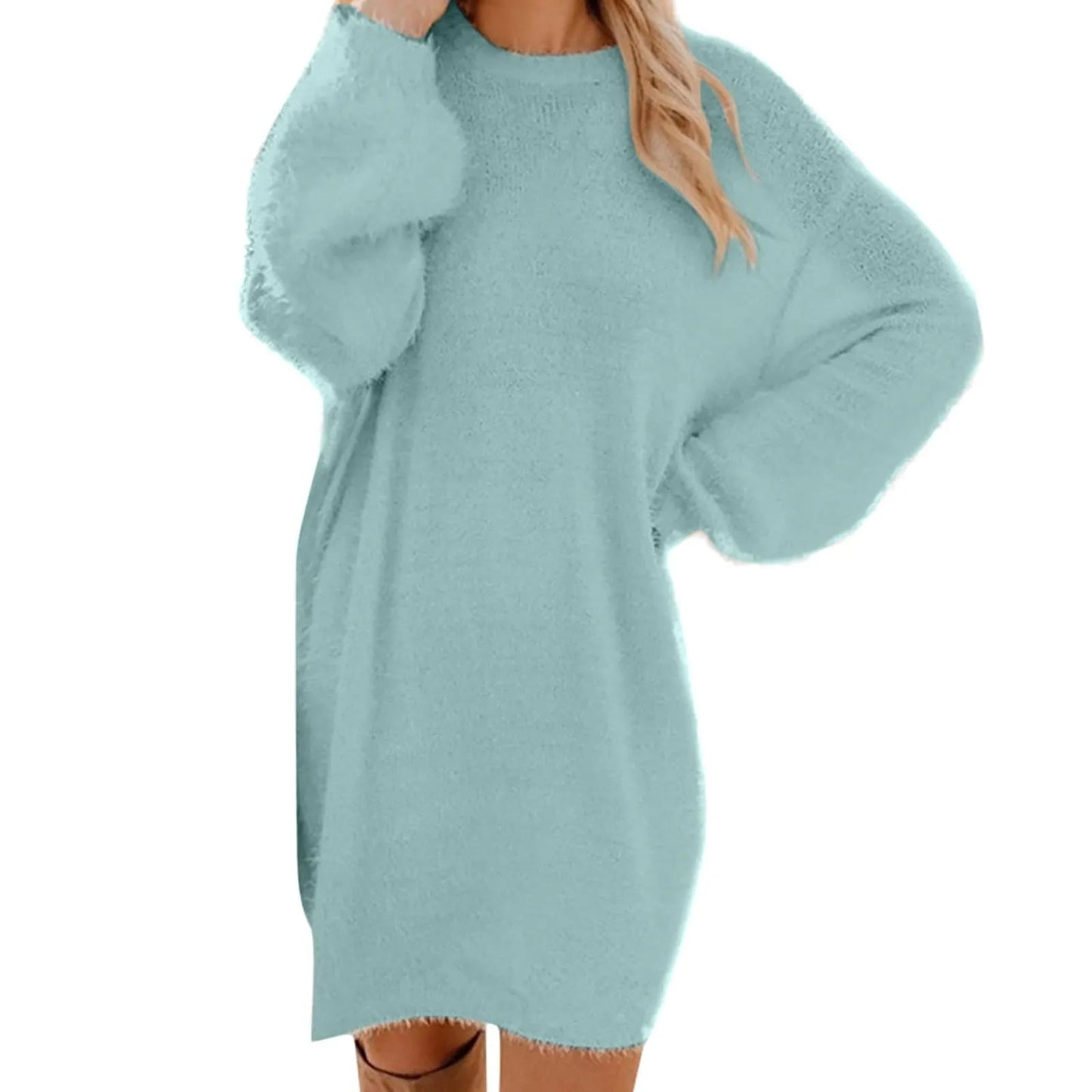 Women Winter Sweater Knit Crewneck Warm Long Sleeve Casual Sweatshirts Dress Casual Breathable Winter Warm Comfort Dress