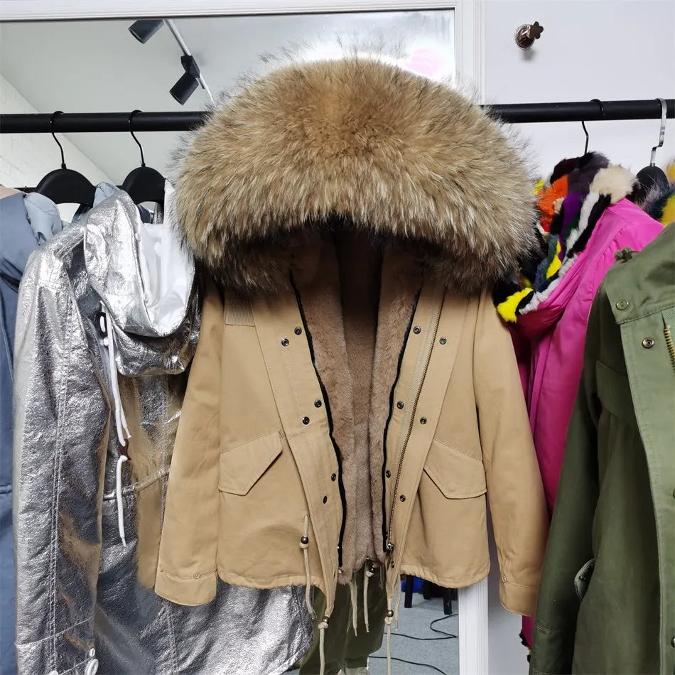 MAOMAOKONG 2025 & 2026 Real Fur Coat New Fashion Fox Fur Collar Winter Women's clothing Removable Lining Thickened Jacket Short Parka