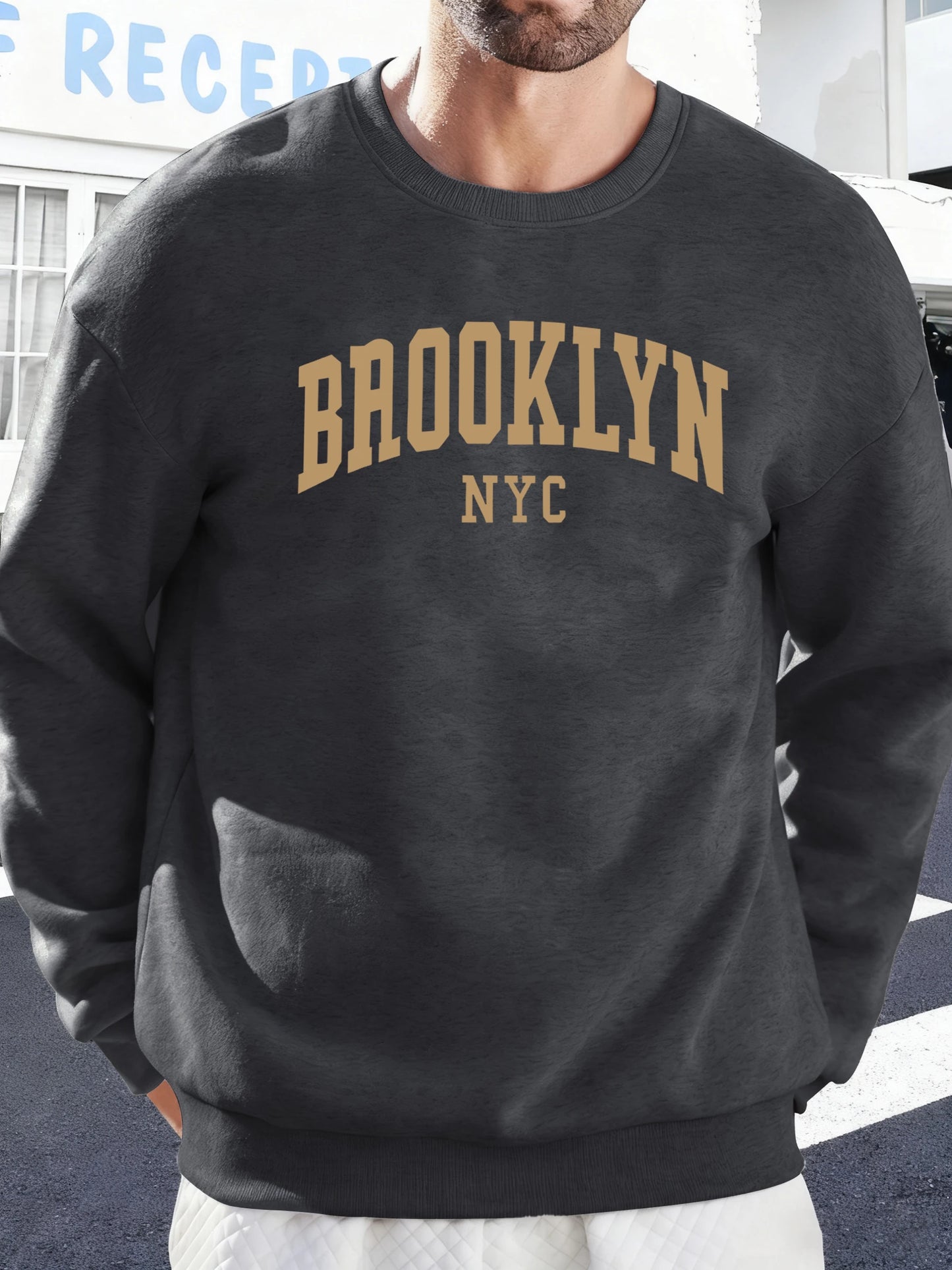 Brooklyn Nyc Letter Printed Soft Sweatshirts Street Fleece Pullovers Autumn Fashion Streetwears All-Match Crewneck Men Hoodies