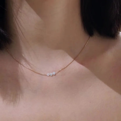 ANENJERY Three Zircon Thin Necklace for Women Simple Clavicle chain Delicate Elegant Jewelry Gifts Wedding Wholesale