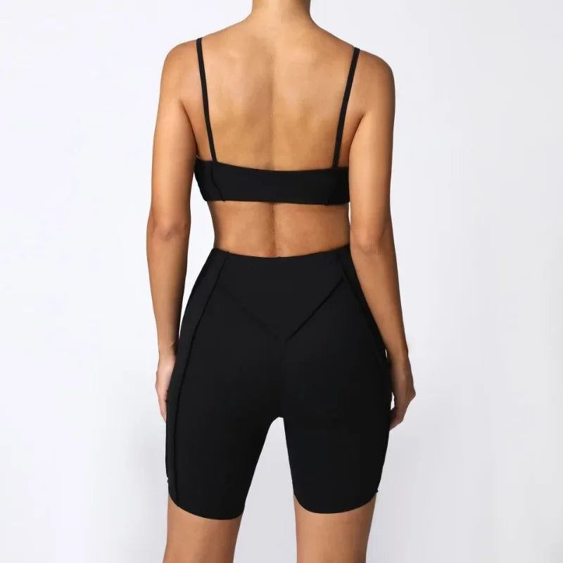 Yoga Fitness Sports Sets High Waist Hip-lifting Shorts Open Back Bra Suit Casual Running Workout Gym Leggings Sexy Set for Women