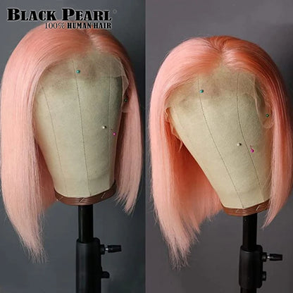 Pink Bob Wig Silky Straight Lace Front Human Hair Wigs For Women Short Bob Transparent Lace Wig Bleached Knots Pre Plucked Pink