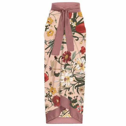 Fashion Women Cover Swimsuit Retro Print Gorgeous One-Piece Suit with Swimwear Beach Casual Swimwear Skirt That Wraps Hips