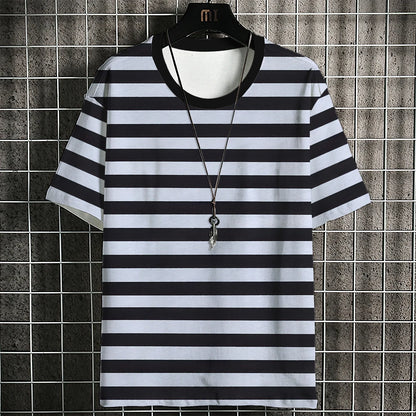 Fashion Men's T-shirt Stripe Pattern Classic Fashion Travel Casual Street Style Sweat-wick Quick-drying High-grade Short Sleeve