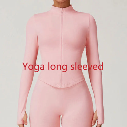 New Women Seamless Zipper Jacket Yoga Long Sleeved Gym Top Yoga Push Up Jacket Fitness Running Workout Sport Coat Women's Shirts