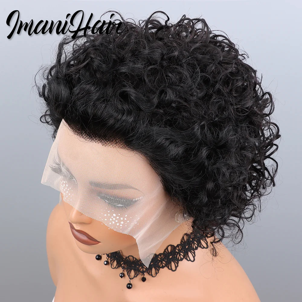 Short Curly Pixie Cut Lace Front Wigs 6 inch, 13X1 Human Hair HD Lace Front Wigs Plucked for Black Women 6 Inch, Natural Black