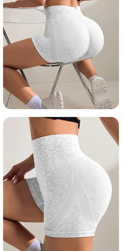Women Sexy Peach Butt Yoga Shorts Leopard Print Tight Fit Exercise Cycling Pants Summer Fitness Yoga Wear Running Fitness Joggin