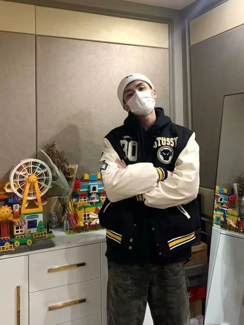 New Fashion Letter Pattern Flocking Embroidery Casual Jacket Women Y2K College Hip Hop Popular Couple Sport Baseball Uniform Top