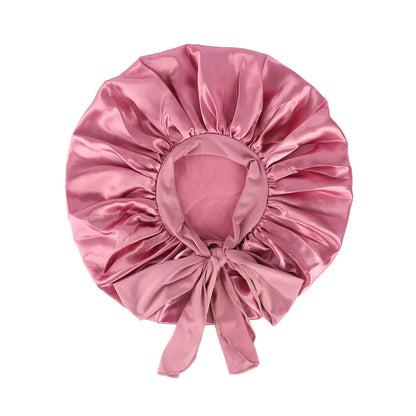 New Women Large Satin Bonnet Silky Night Sleeping Cap with Stretchy Tie Band Shower Cap Curly Braid Hair Head Cover Turban