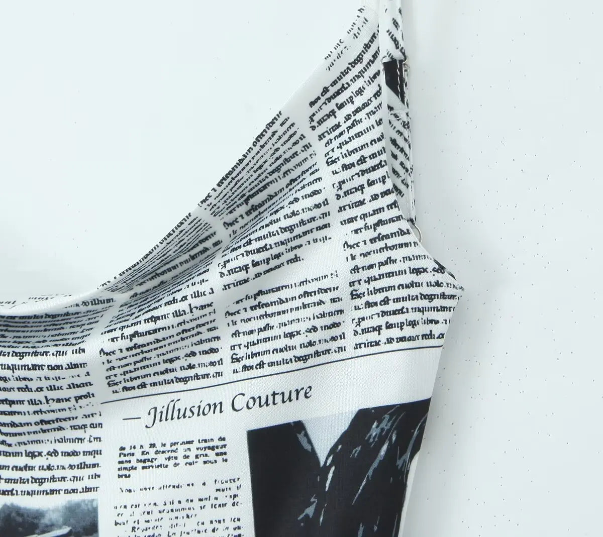 YENKYE New Women Newspaper Letter Print Irregular Hem Sling Dresses Fashion Backless Thin Straps With Chain Summer Sexy Dress