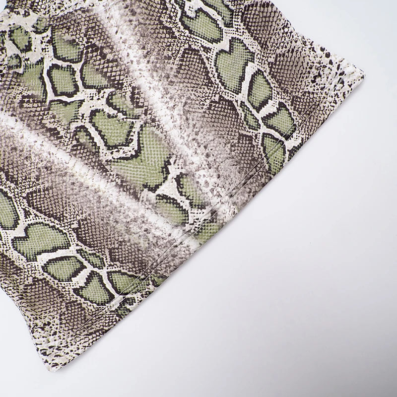 CUTENOVA Fall New Arrival Women Snake Print Hanging Neck  Sleeveless Tank Top & Slim-Fit Seven Points Pants Set Street Chic Suit