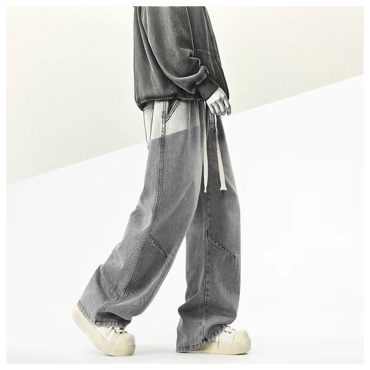 2025 Hip-hop Baggy Denim season elastic waist New Korean Men's Jeans American Loose Fit Wide-leg Straight Casual Trousers Street